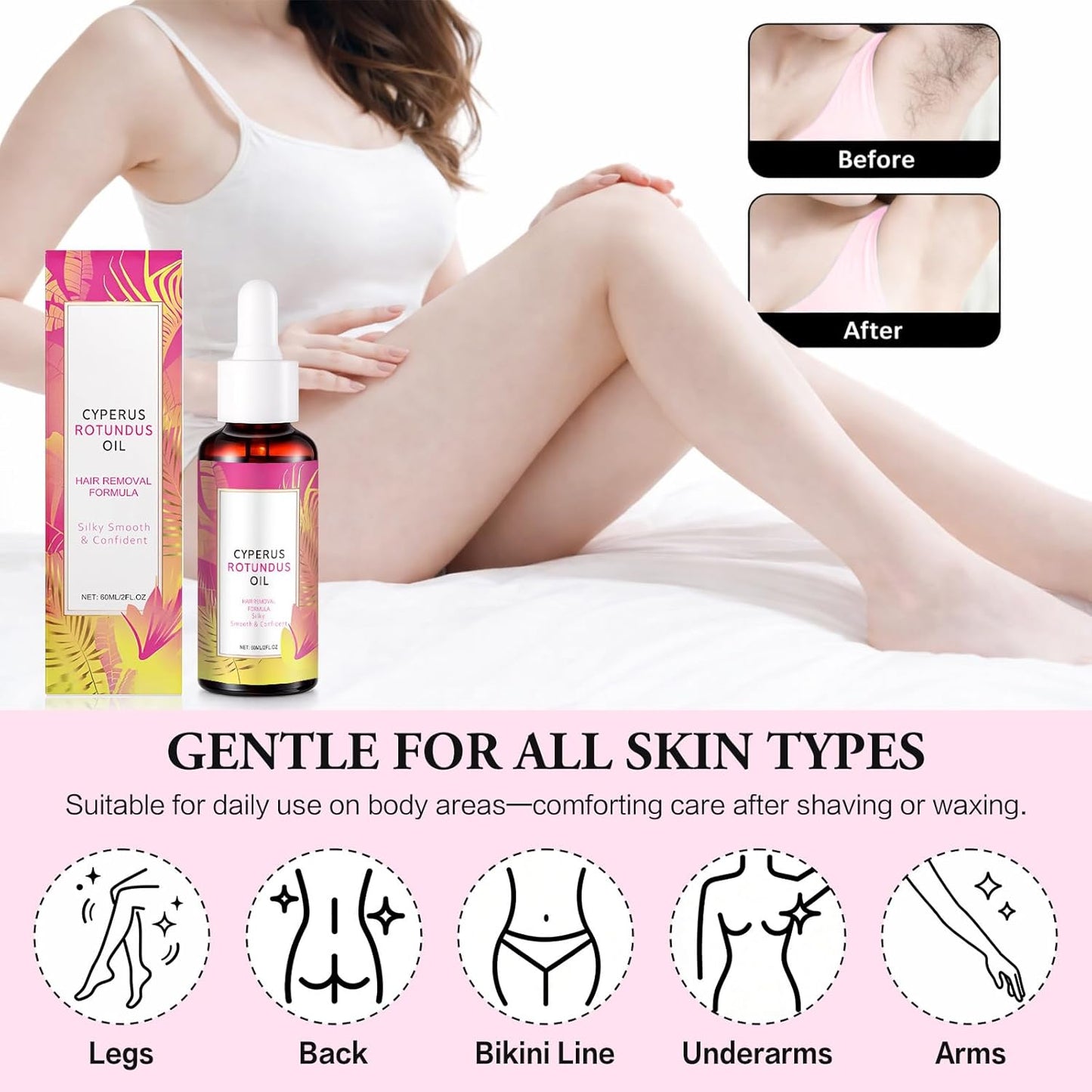 Natural Cyperus Rotundus Oil 60ml Hair Removal Oil Moisturizing Soothing Reduce Body Hair Growth