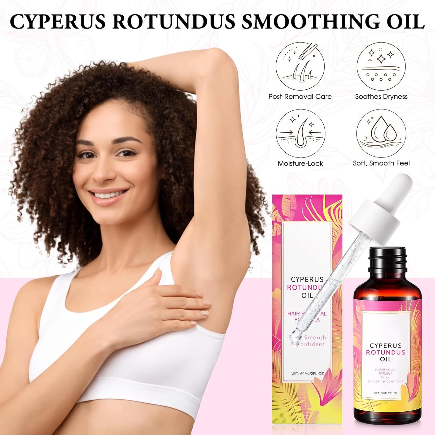 Natural Cyperus Rotundus Oil 60ml Hair Removal Oil Moisturizing Soothing Reduce Body Hair Growth