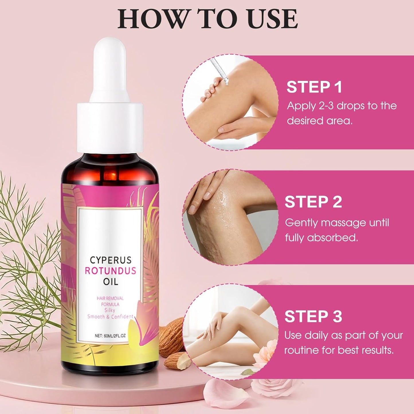 Natural Cyperus Rotundus Oil 60ml Hair Removal Oil Moisturizing Soothing Reduce Body Hair Growth
