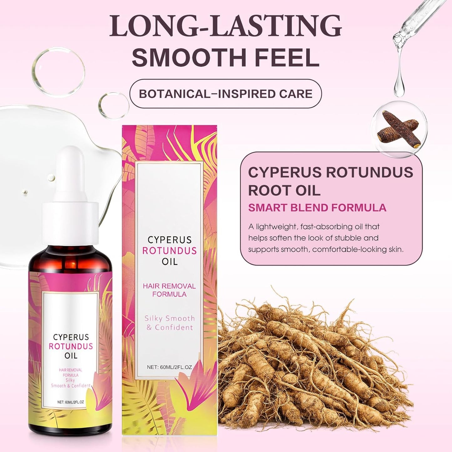 Natural Cyperus Rotundus Oil 60ml Hair Removal Oil Moisturizing Soothing Reduce Body Hair Growth